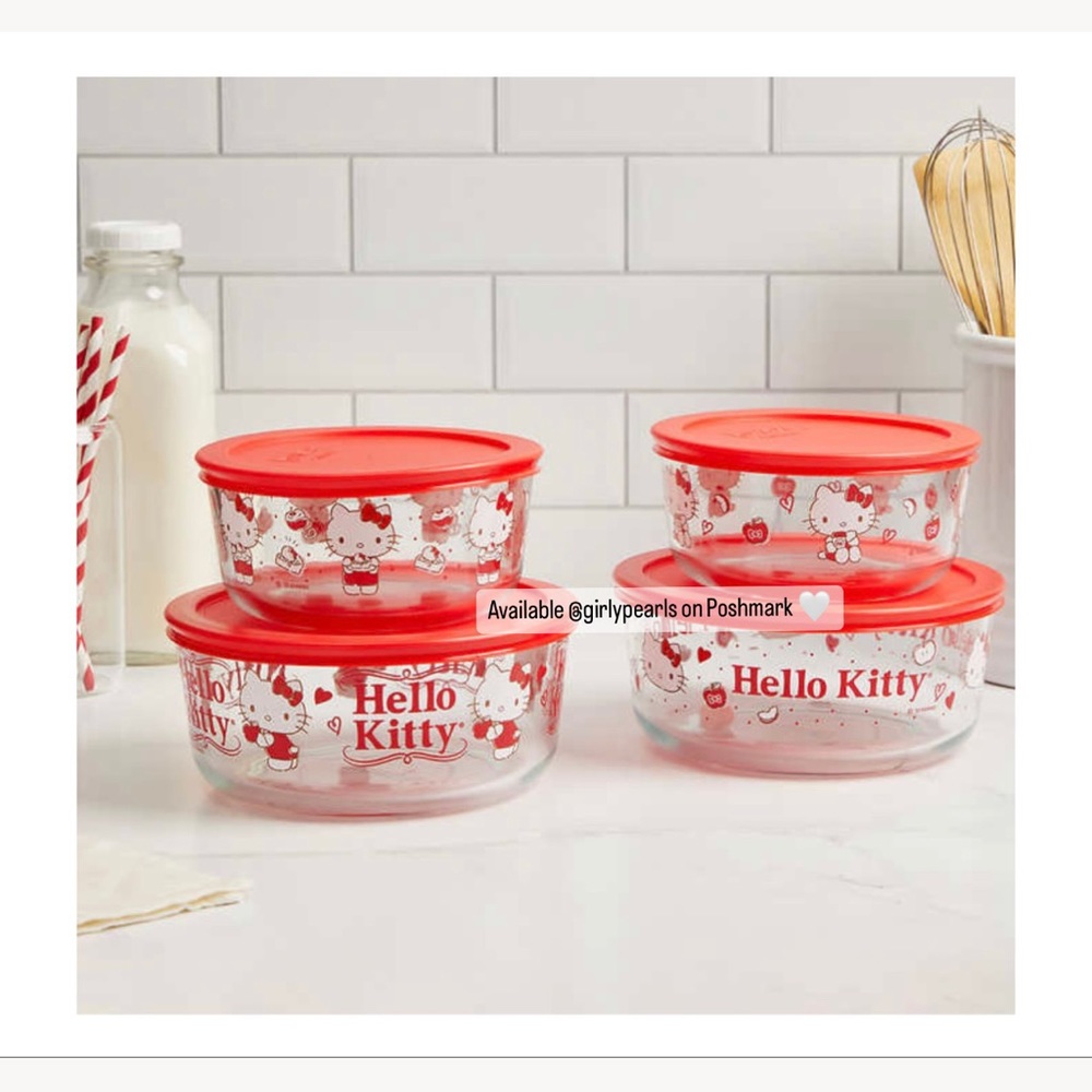 Pyrex Hello Kitty Containers 8 Piece Set NEW - Picture 2 of 9